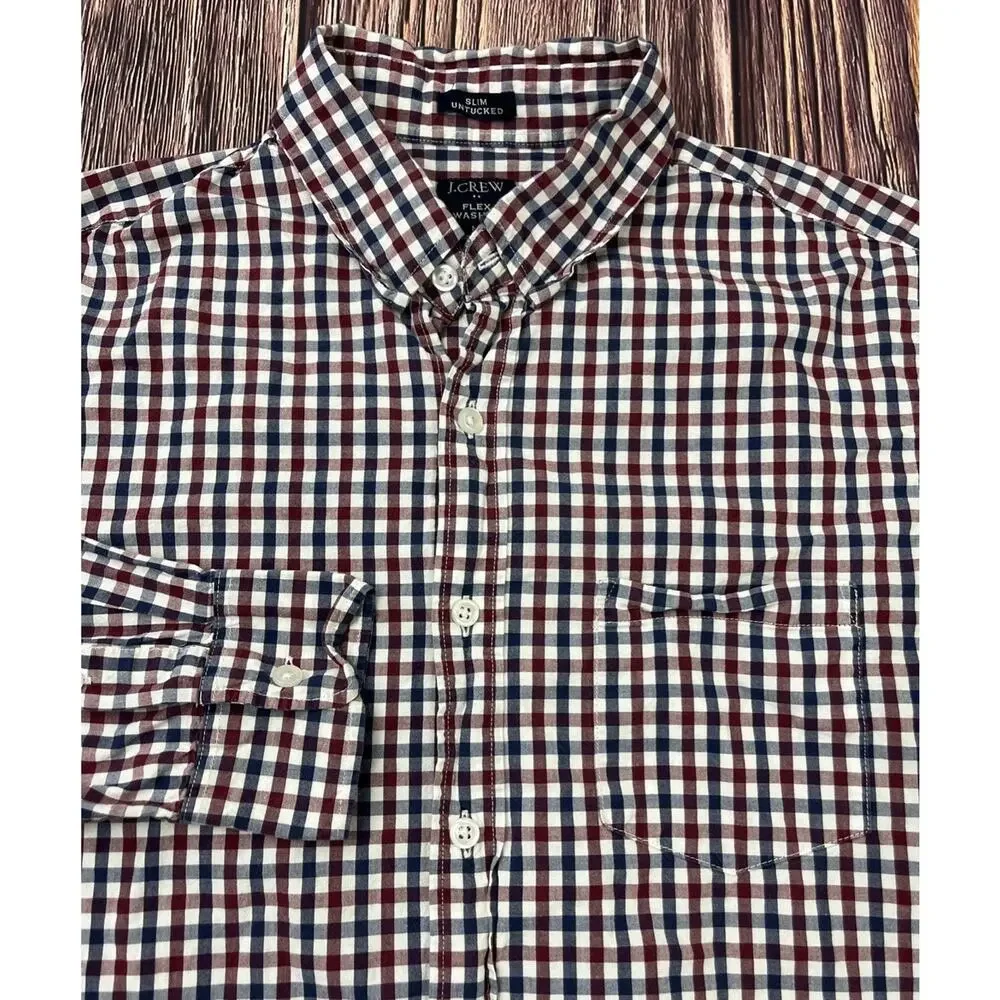 J Crew Slim Untucked Flex Washed Plaid Button Down Shirt Men's Size Medium